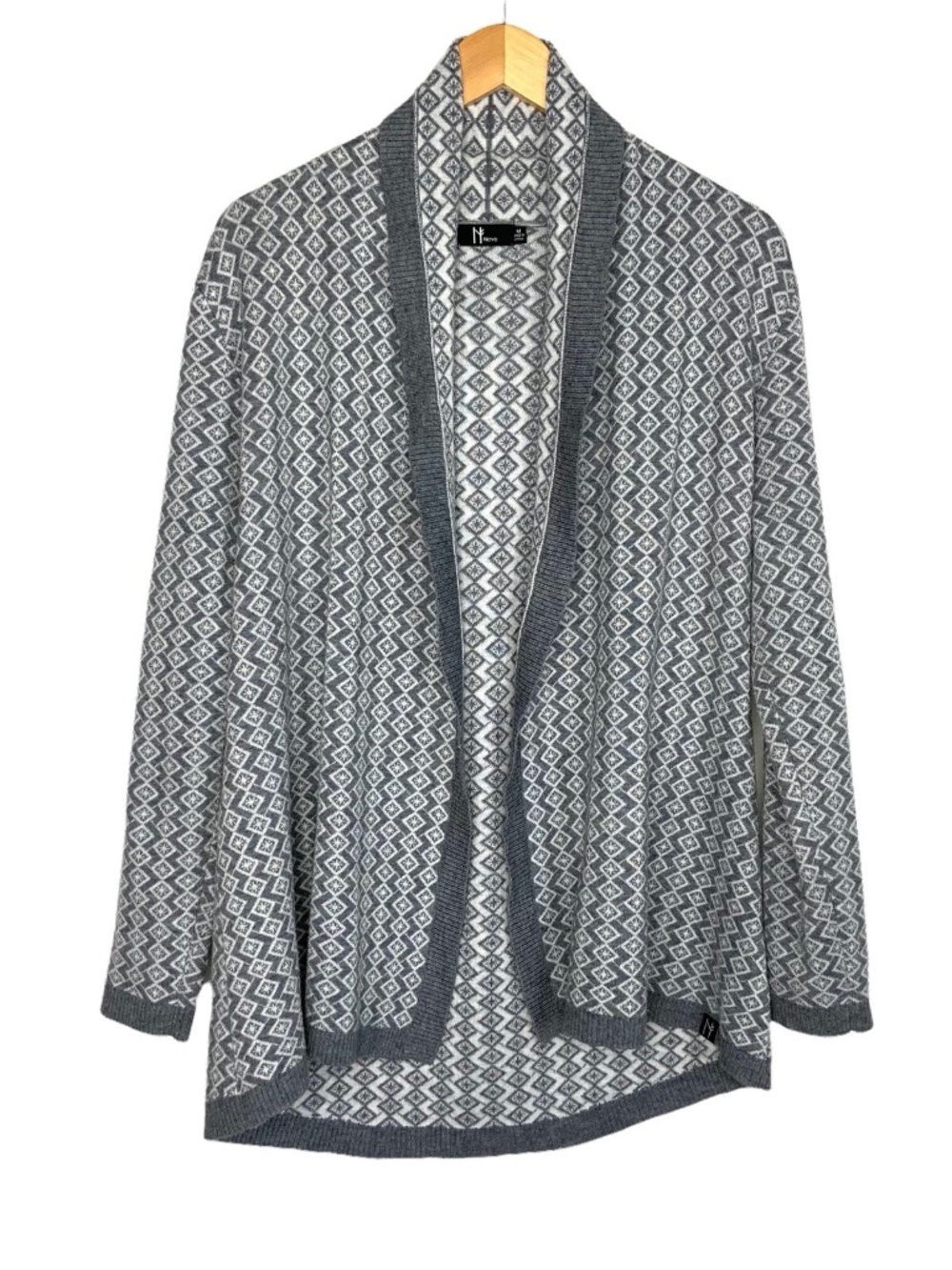 Neve Womens LISA Open Front Cardigan Merino Wool Blend Sweater Sz Large Gray